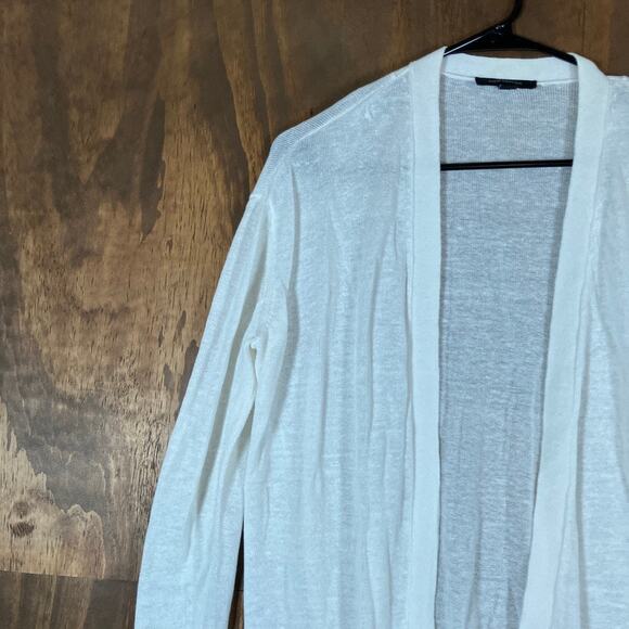 Ann Taylor Womens Sweater White Open Front Sheer Cardigan Normcore Medium - Picture 4 of 11